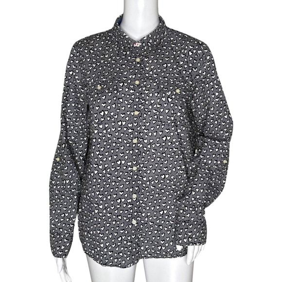 Talbots Tops - Talbots Shirt Womens 10 Black White Heart Print Button Up‎ Office Novelty Preppy